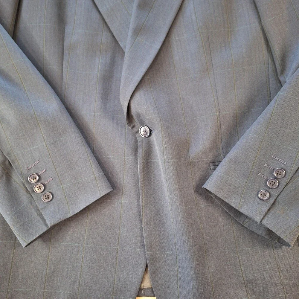 Vintage Christian Dior Suit Jacket Mens 44 Blue Herringbone Ventless 2 Btn